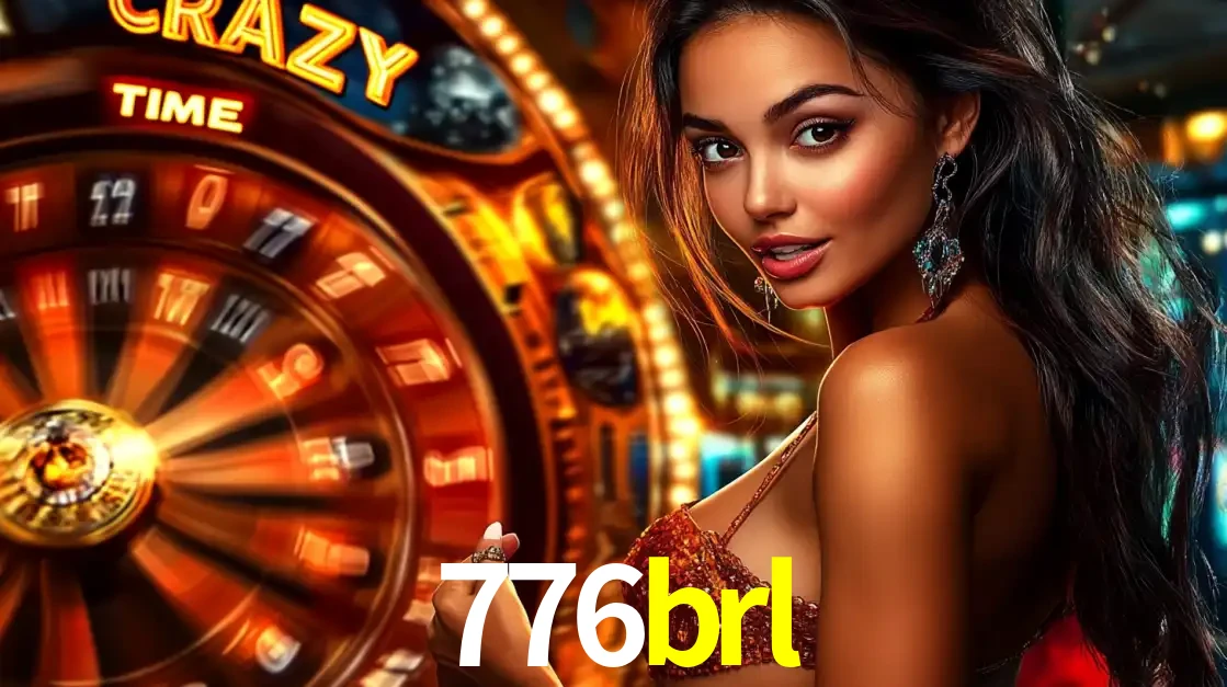 Mulher ao lado da roda de prêmios do jogo de cassino ao vivo Crazy Time, um dos shows de jogos mais emocionantes oferecidos pela plataforma de apostas 776brl.