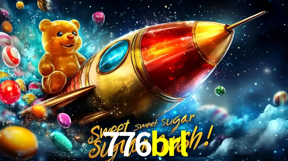 Arte promocional do jogo de slot Sugar Rush, com um urso de pelúcia em um foguete viajando pelo espaço de doces, um dos jogos divertidos disponíveis no cassino 776brl.