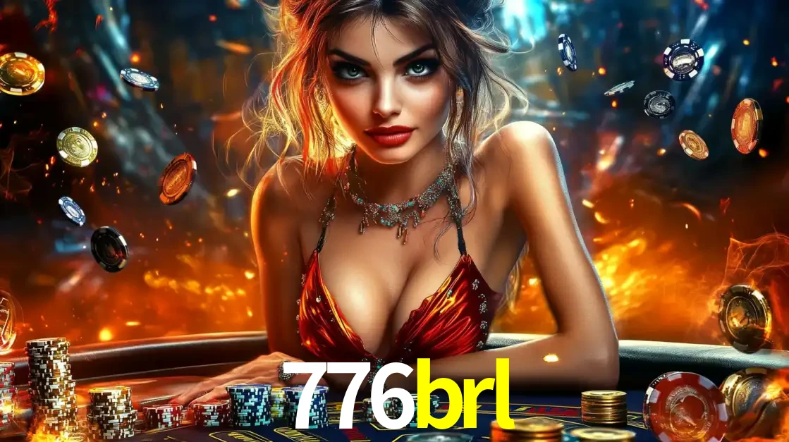 Mulher em uma mesa de cassino com pilhas de fichas e um fundo de fogo, pronta para uma rodada de altas apostas nos jogos de mesa emocionantes do cassino 776brl.