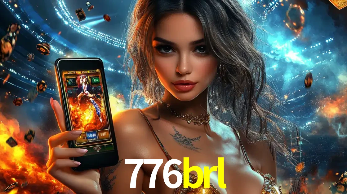 Mulher segurando um celular com um jogo de slot em destaque, tendo como fundo um estádio vibrante, simbolizando a emoção de jogar no cassino móvel 776brl.
